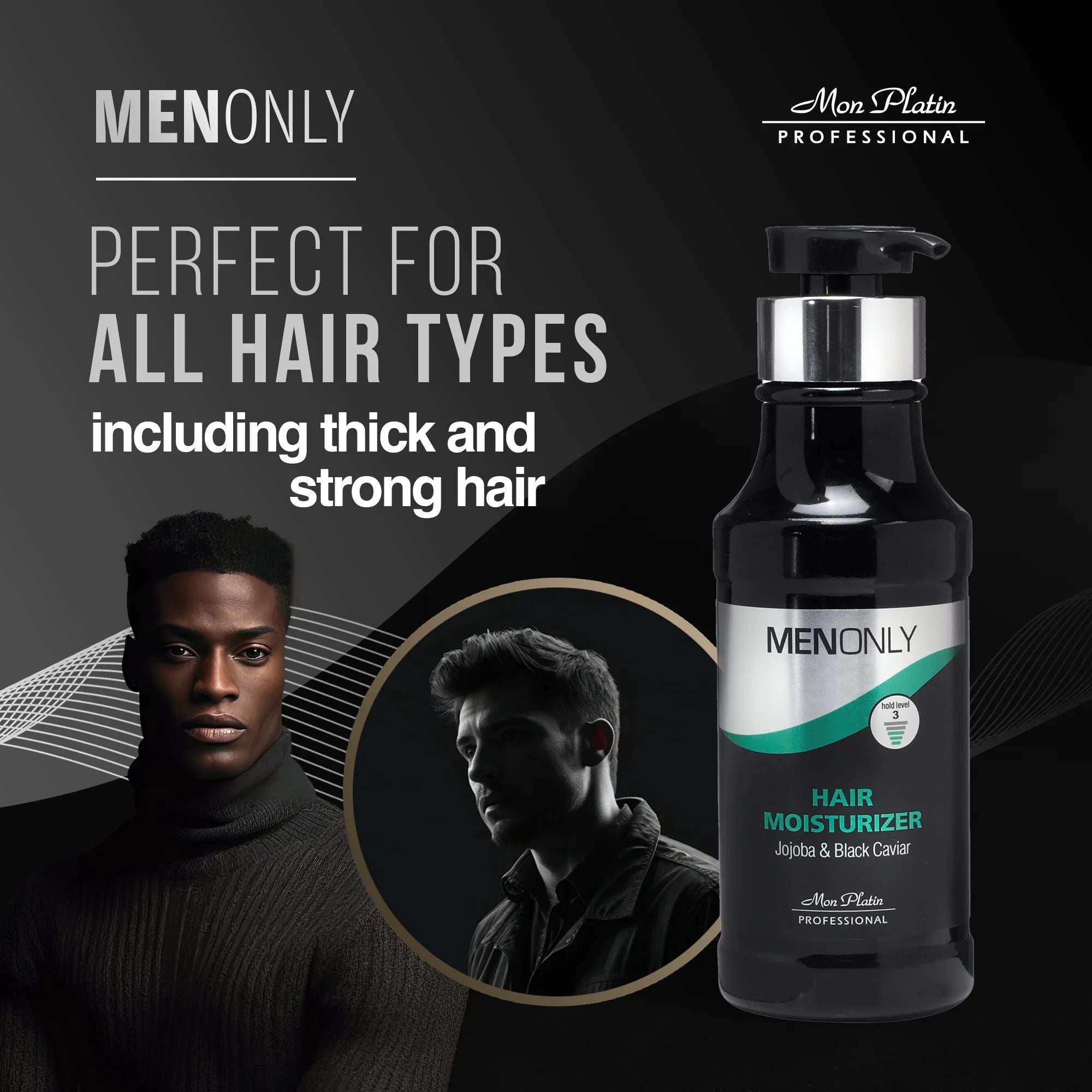 MenOnly Black Caviar Leave-In Hair Cream - Jojoba Avocado Moisturizer for Men - Smooth Shine - 13.5oz