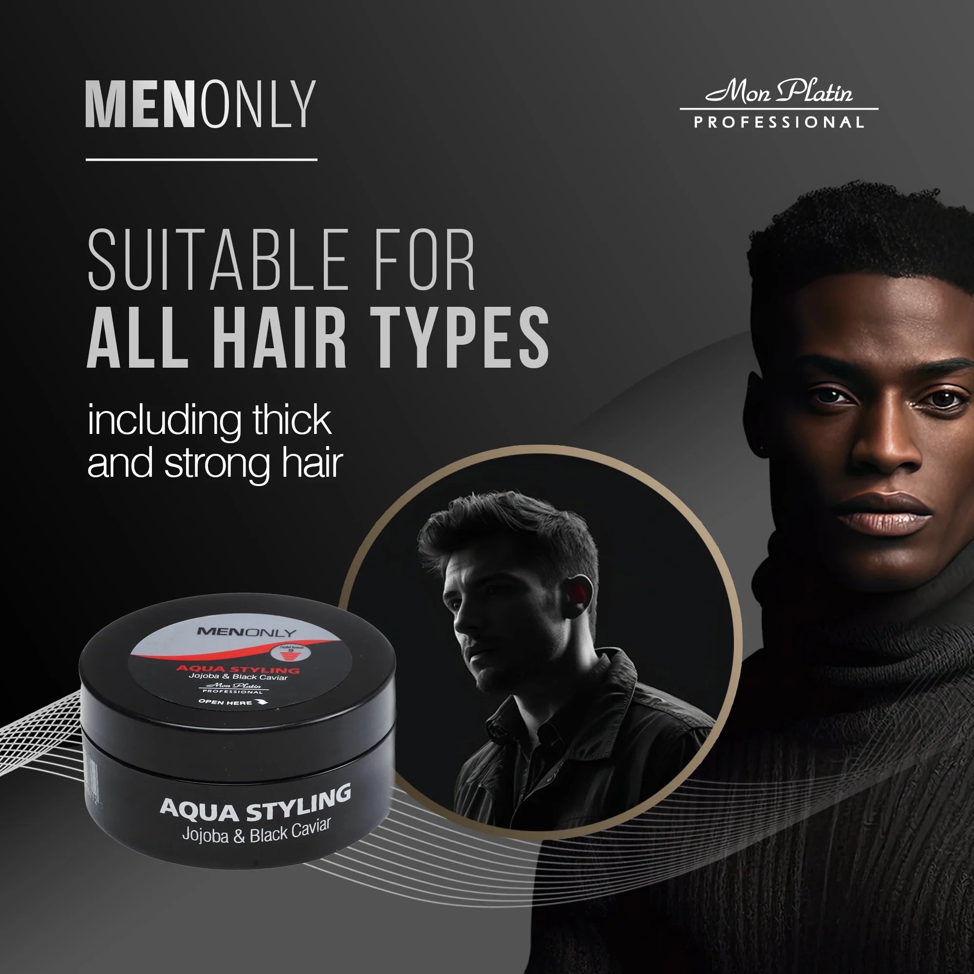 MenOnly Aqua Styling Hair Wax - Jojoba Wet Look Strong Hold Shine for Men - 3oz