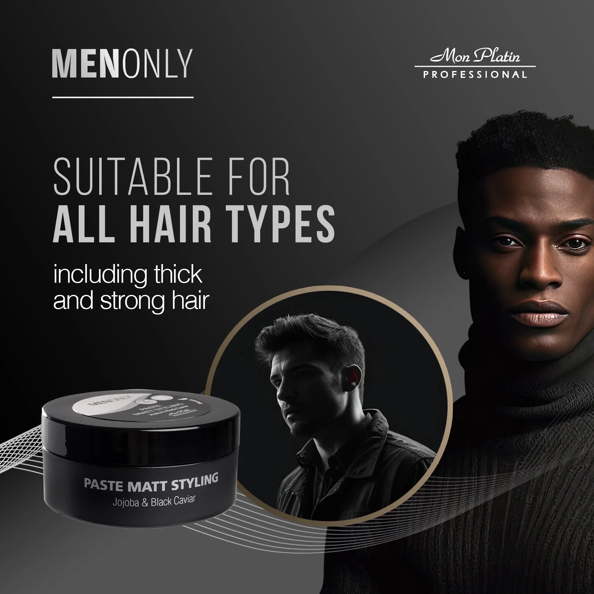 MenOnly Matte Styling Paste – Strong Hold, Non-Greasy Hair Wax with Jojoba & Black Caviar, 3 oz / 85 ml