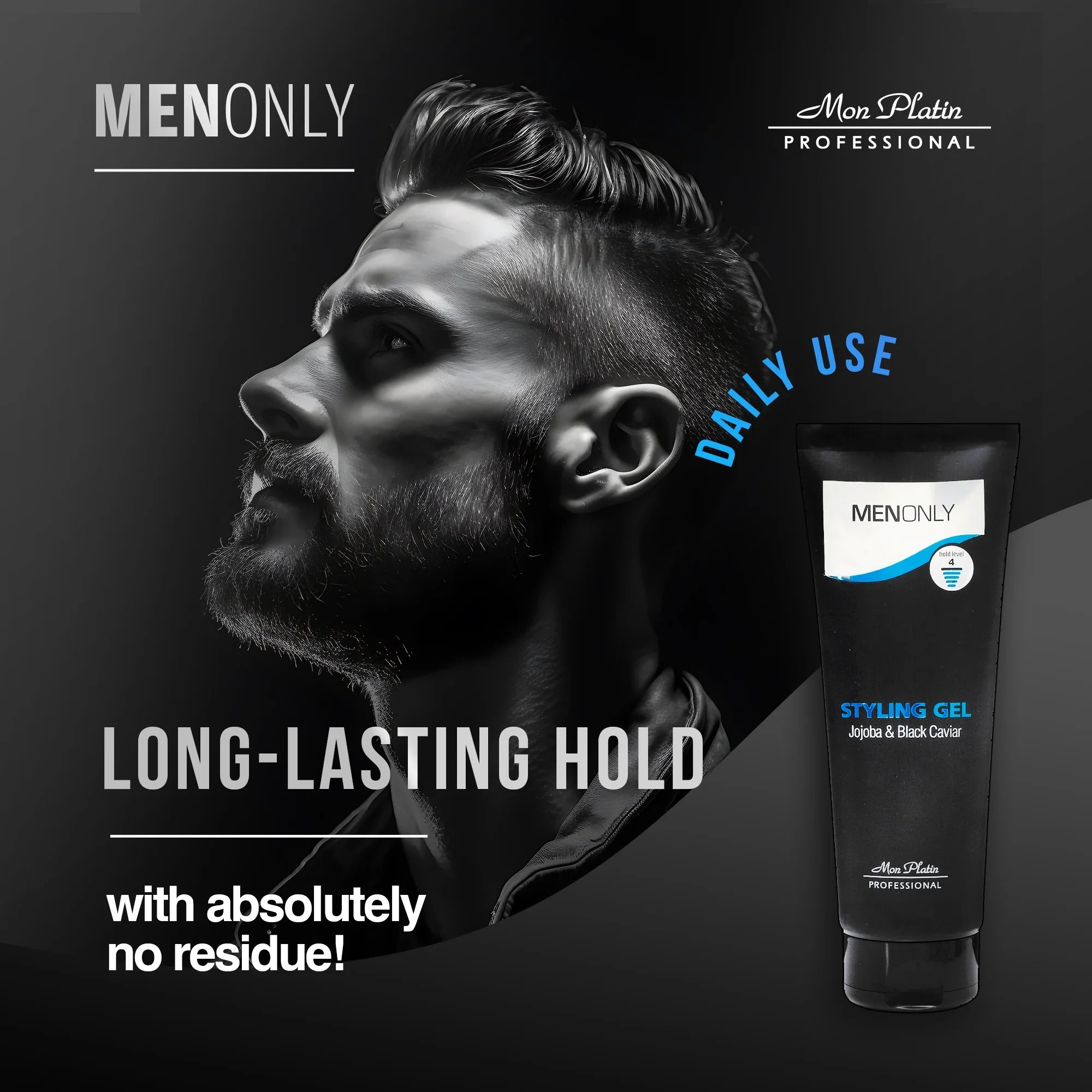 Men’s Styling gel with Jojoba & Black caviar – Men’s Hair Gel with Black Caviar and Jojoba, Strong Hold, Anti-Dandruff Formula, Keeps Hair Styled, Healthy, and Shiny 8.5 oz / 250 ml