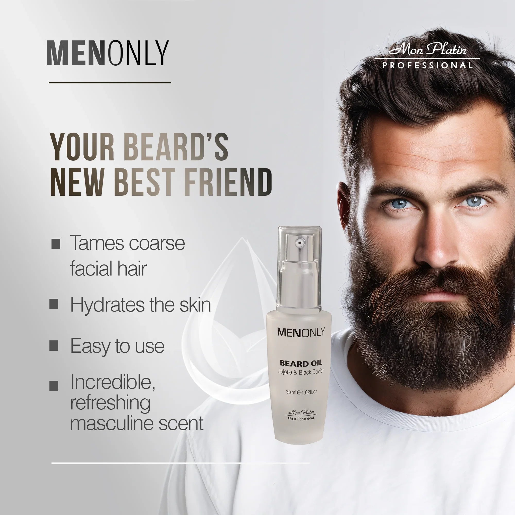 MenOnly Beard Oil - Jojoba Tea Tree Black Caviar Softening Hydrating Oil for Beard & Skin - 1oz