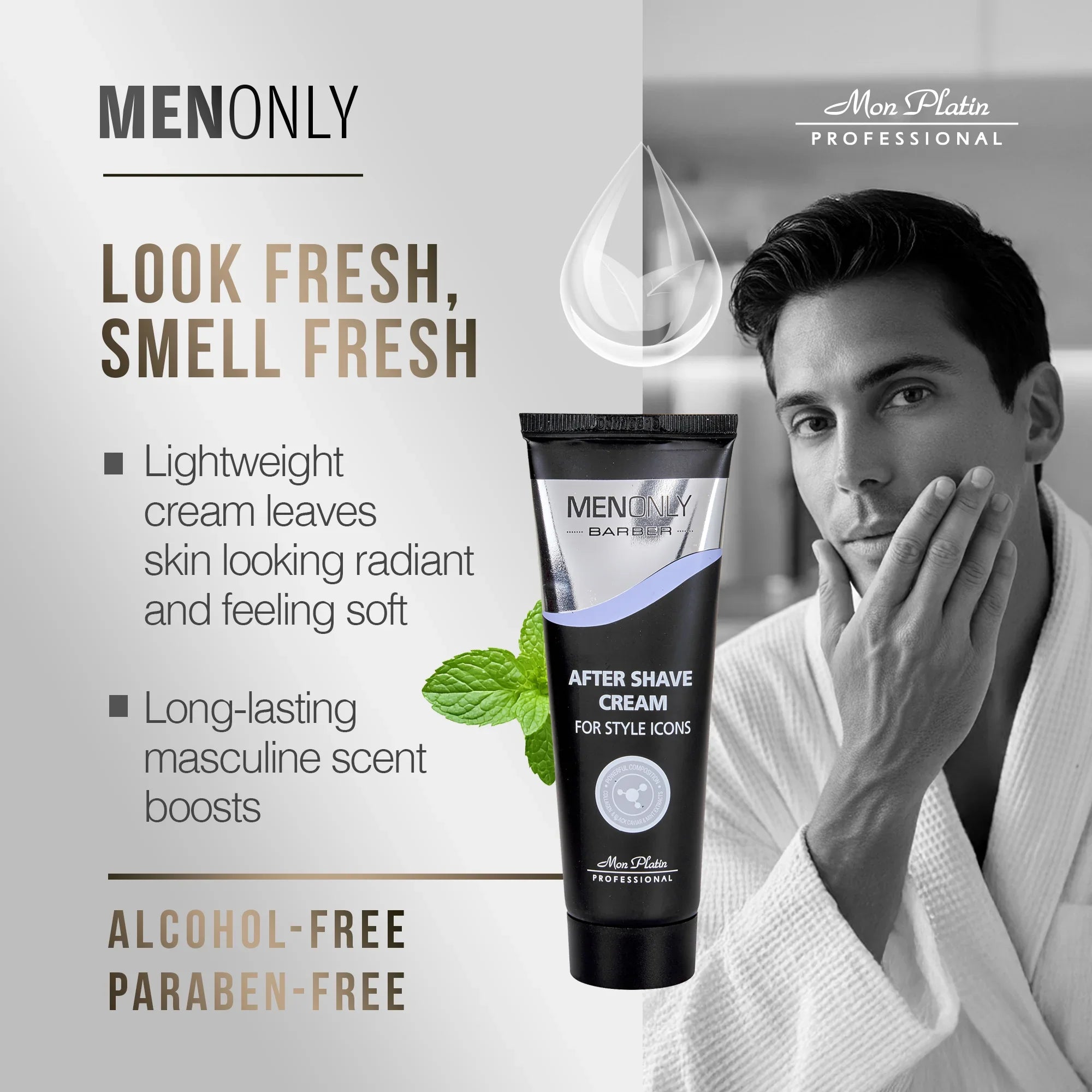 MenOnly Barber After Shave Cream - Black Caviar Collagen Mint Moisturizing Soothing - 2.5oz