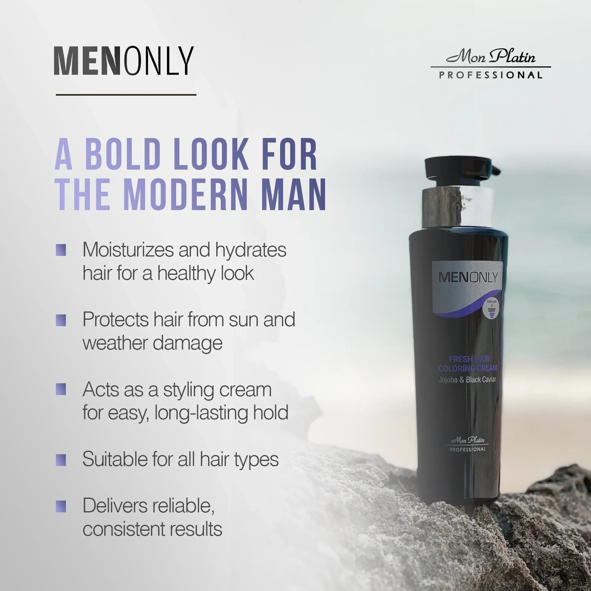 MenOnly Fresh Hair Coloring Cream - Grey Coverage Styling Cream with Hold for Men - 4oz