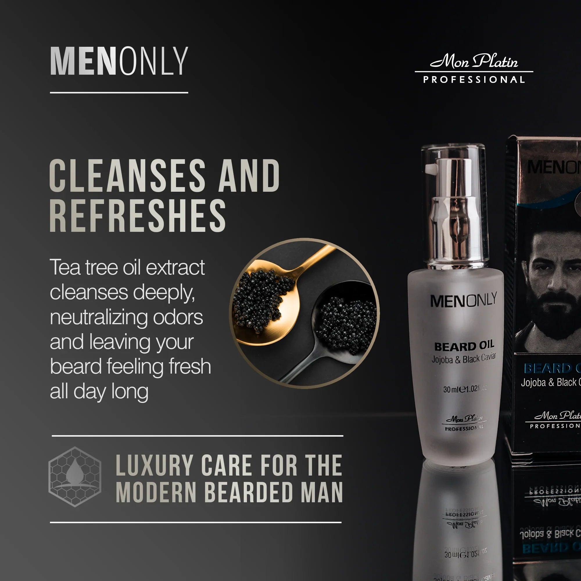 MenOnly Beard Oil - Jojoba Tea Tree Black Caviar Softening Hydrating Oil for Beard & Skin - 1oz