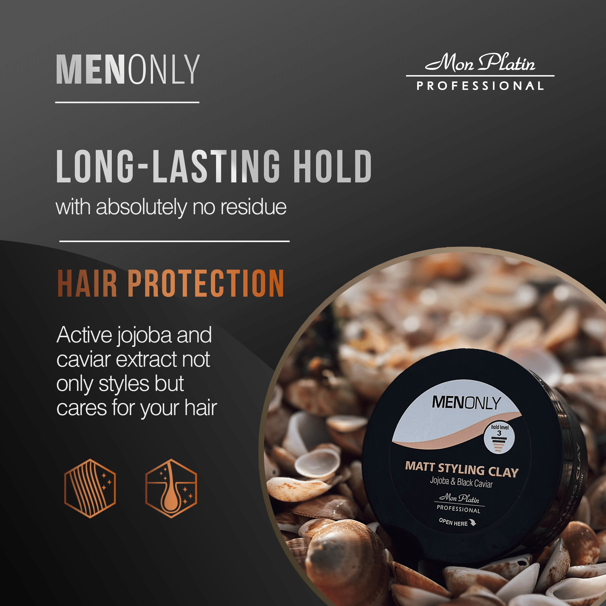 MenOnly Matte Styling Clay - Jojoba Oil Styling Clay Matte Finish Strong Hold for Men - 5oz - Mon Platin