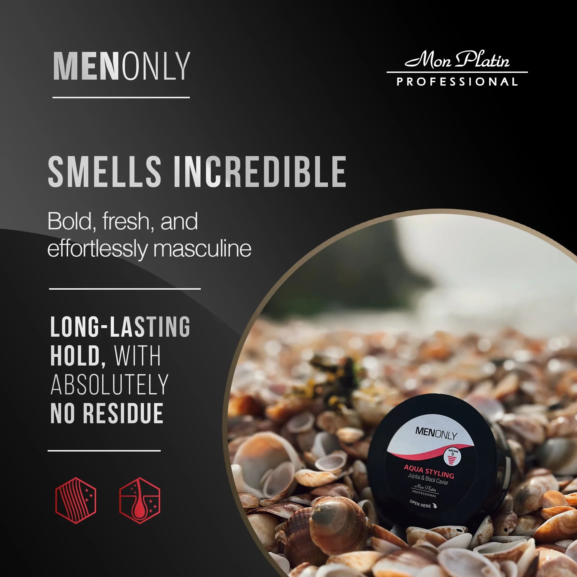 MenOnly Aqua Styling Hair Wax - Jojoba Wet Look Strong Hold Shine for Men - 3oz