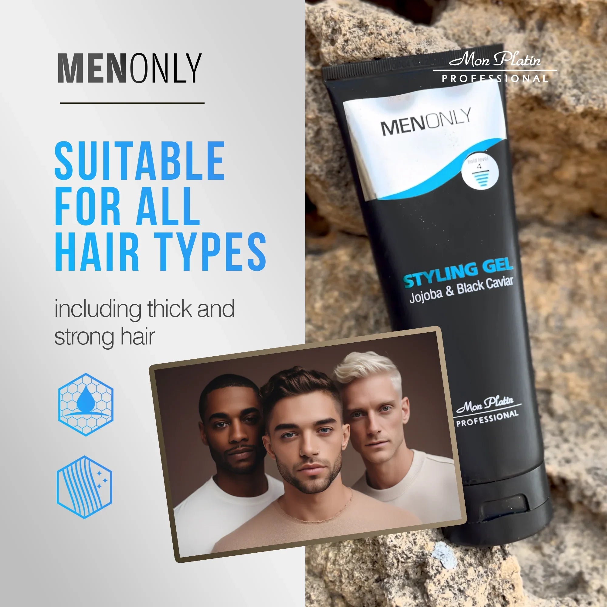 Men’s Styling gel with Jojoba & Black caviar – Men’s Hair Gel with Black Caviar and Jojoba, Strong Hold, Anti-Dandruff Formula, Keeps Hair Styled, Healthy, and Shiny 8.5 oz / 250 ml