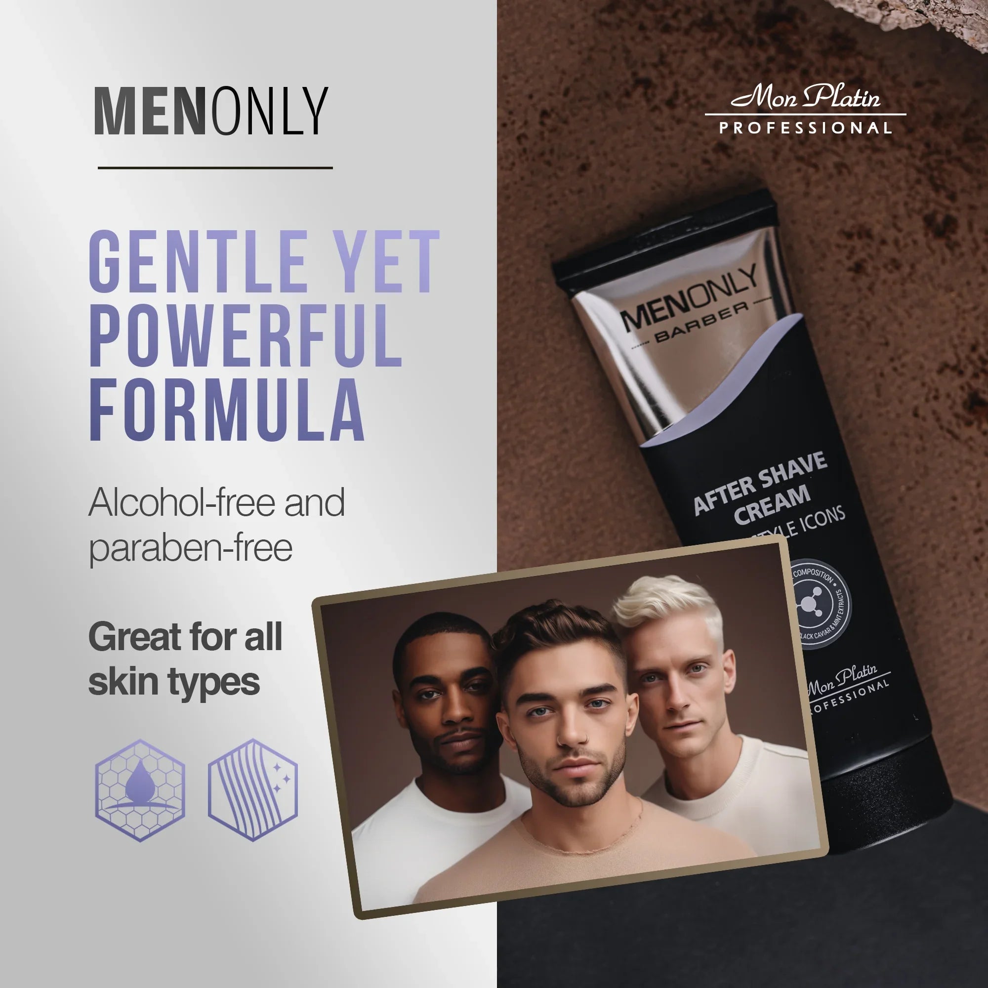 MenOnly Barber After Shave Cream - Black Caviar Collagen Mint Moisturizing Soothing - 2.5oz