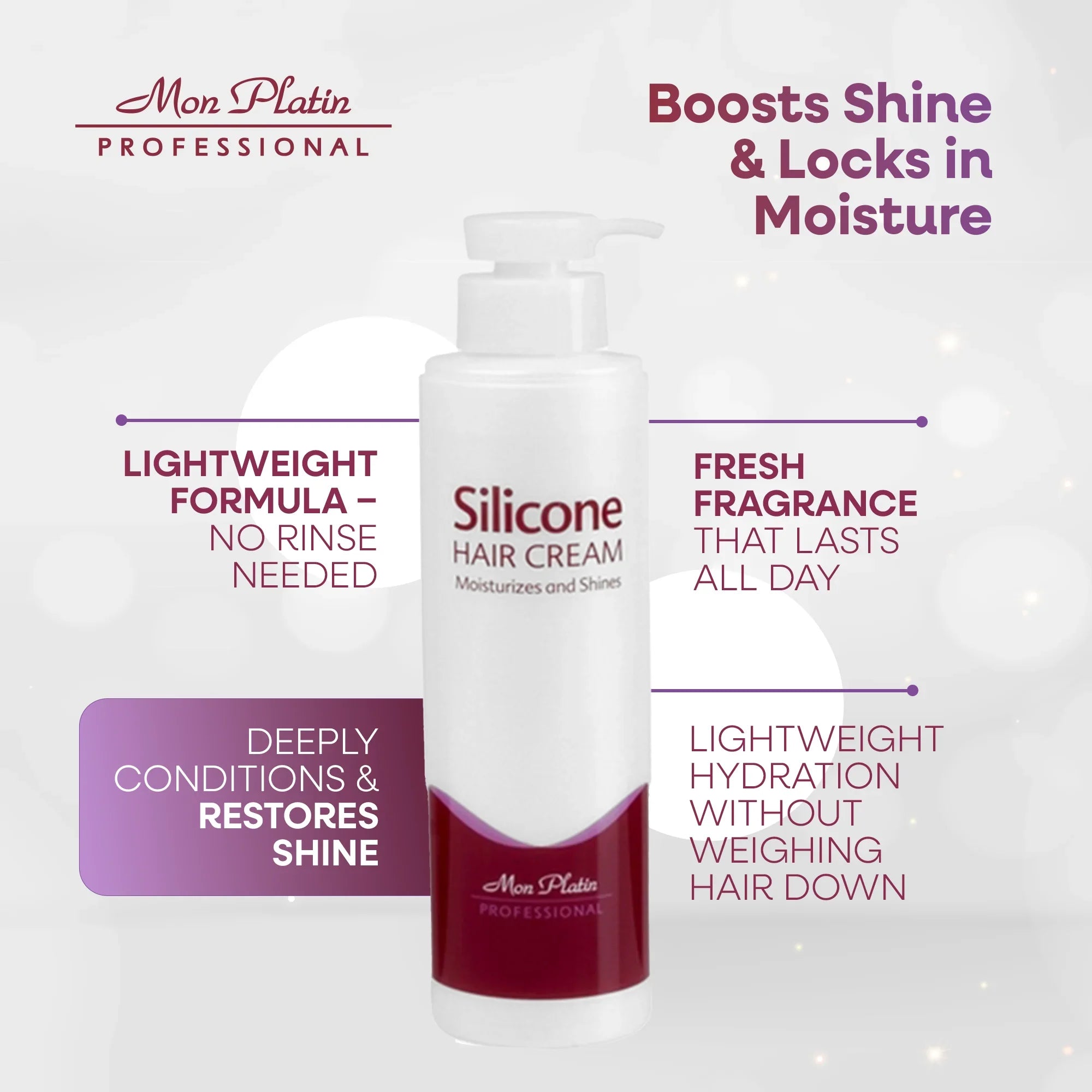 Mon Platin Silicone Hair Cream - Leave-In Detangler Moisturizer for Curly Wavy Dry Hair - 17oz