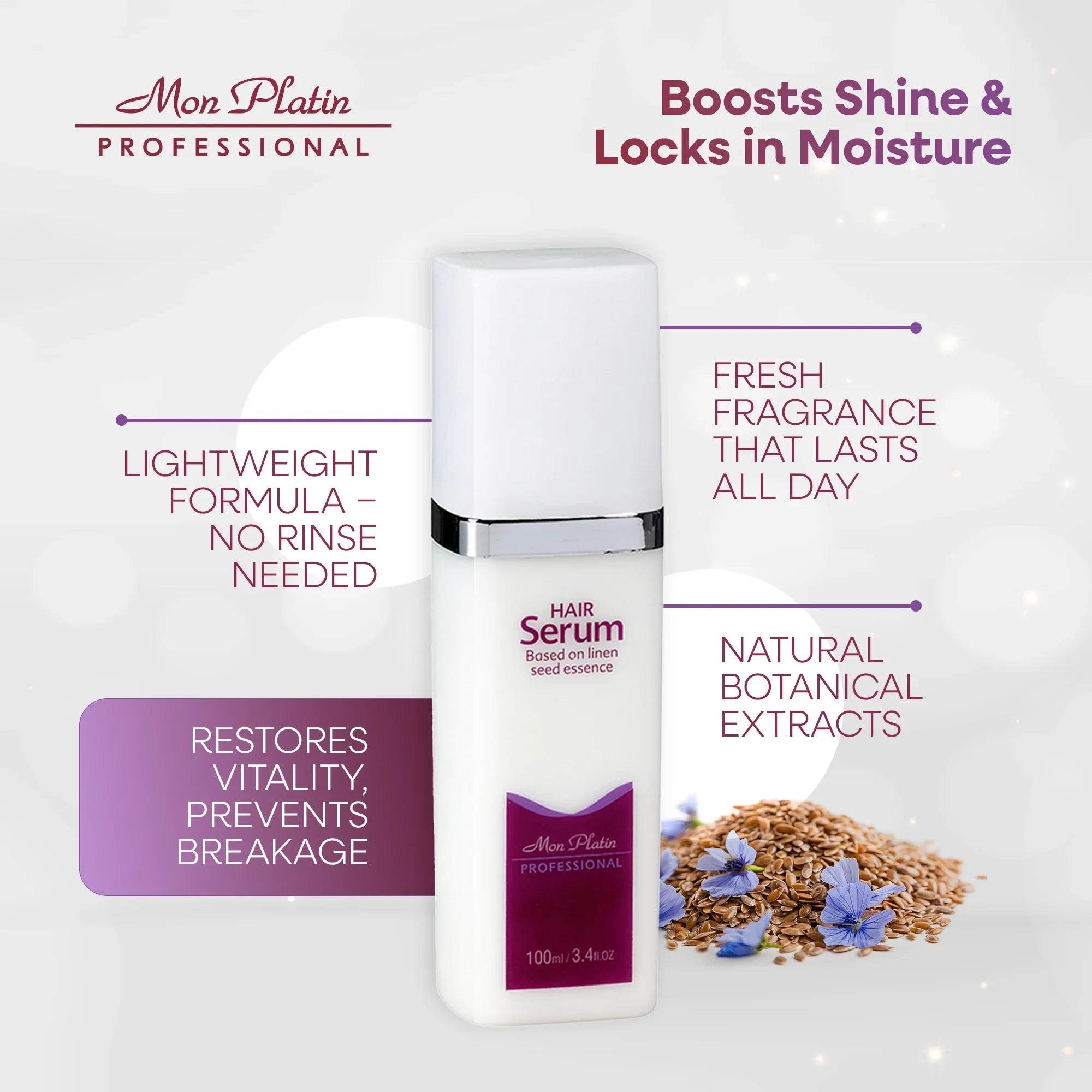 Mon Platin Linen Grain Hair Serum - Heat Protectant Anti-Frizz Leave-In for Shine & Split End Repair - 3.5oz