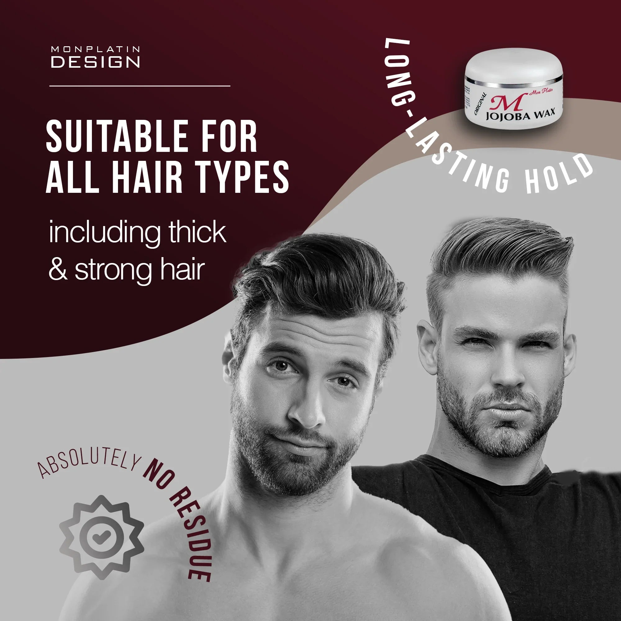 MenOnly Jojoba Styling Wax - Strong Hold, Non-Greasy Wet Look Hair Wax with Jojoba & Black Caviar- 5oz