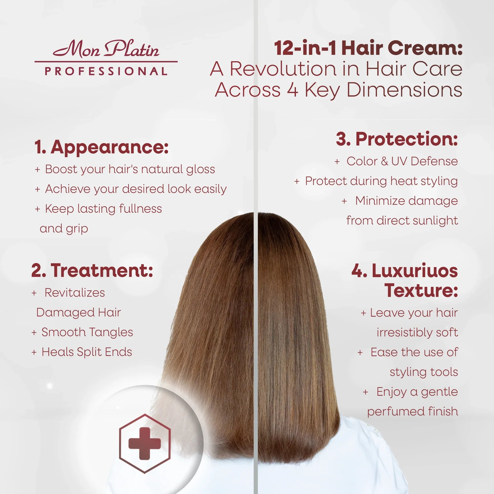 Mon Platin Black Caviar 12-in-1 Leave-In Conditioner Multi-Action Hair Cream for Dry Damaged Hair - 8.5oz