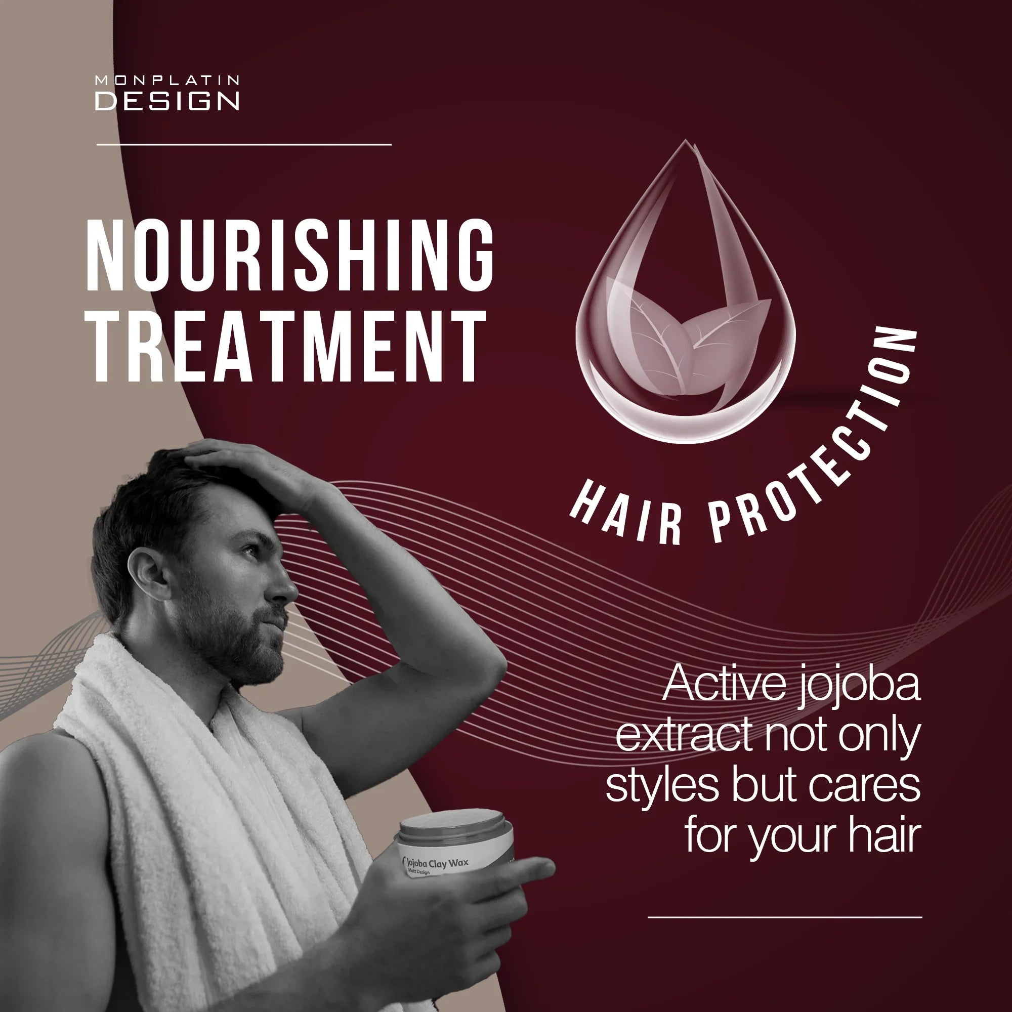 Mon Platin Jojoba Clay Hair Wax - Matte Styling Strong Hold for Men & Women - Flake-Free - 5oz