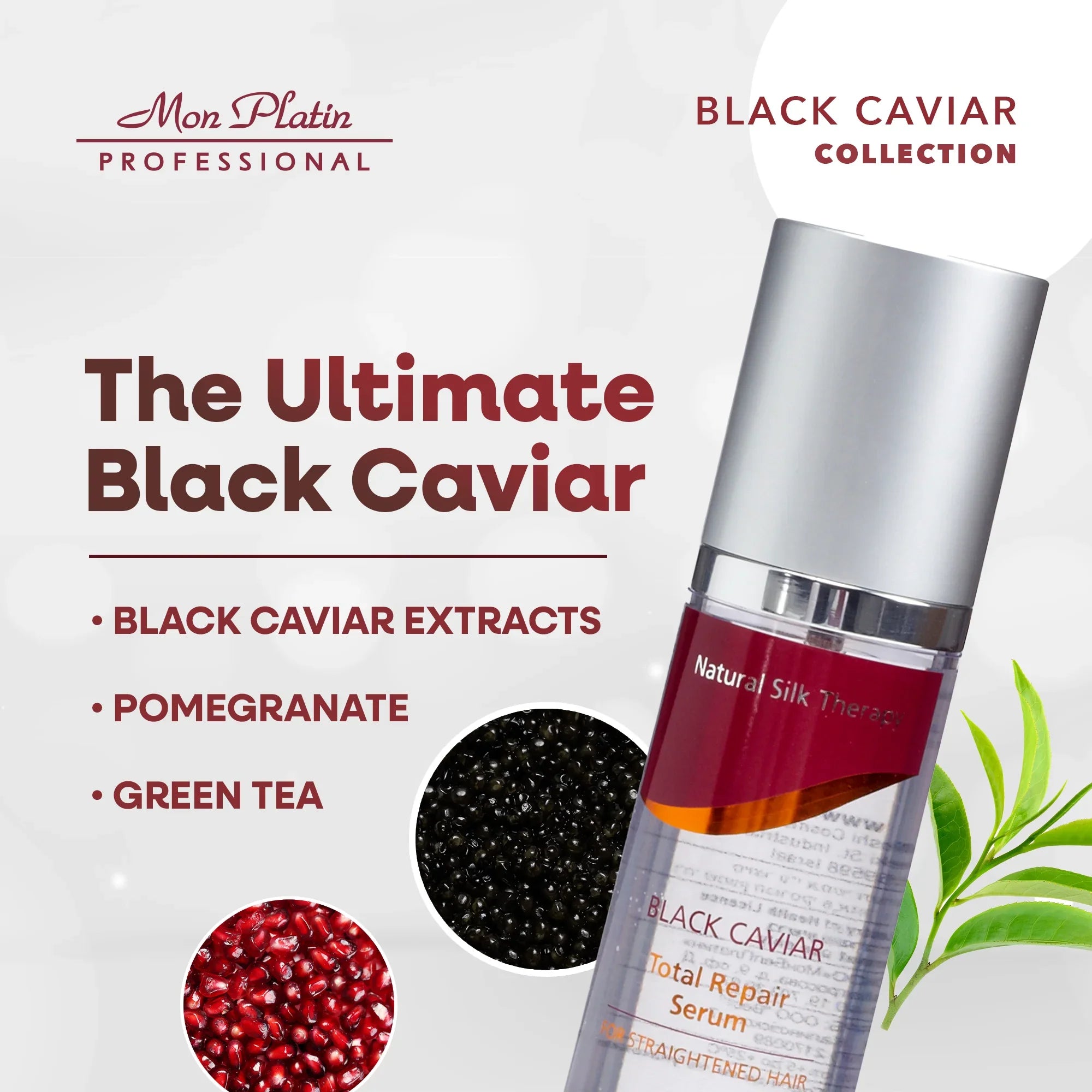 Mon Platin Black Caviar Total Repair Serum - Heat Protection for Straightened Hair - Frizz Control & Shine - 3.5oz