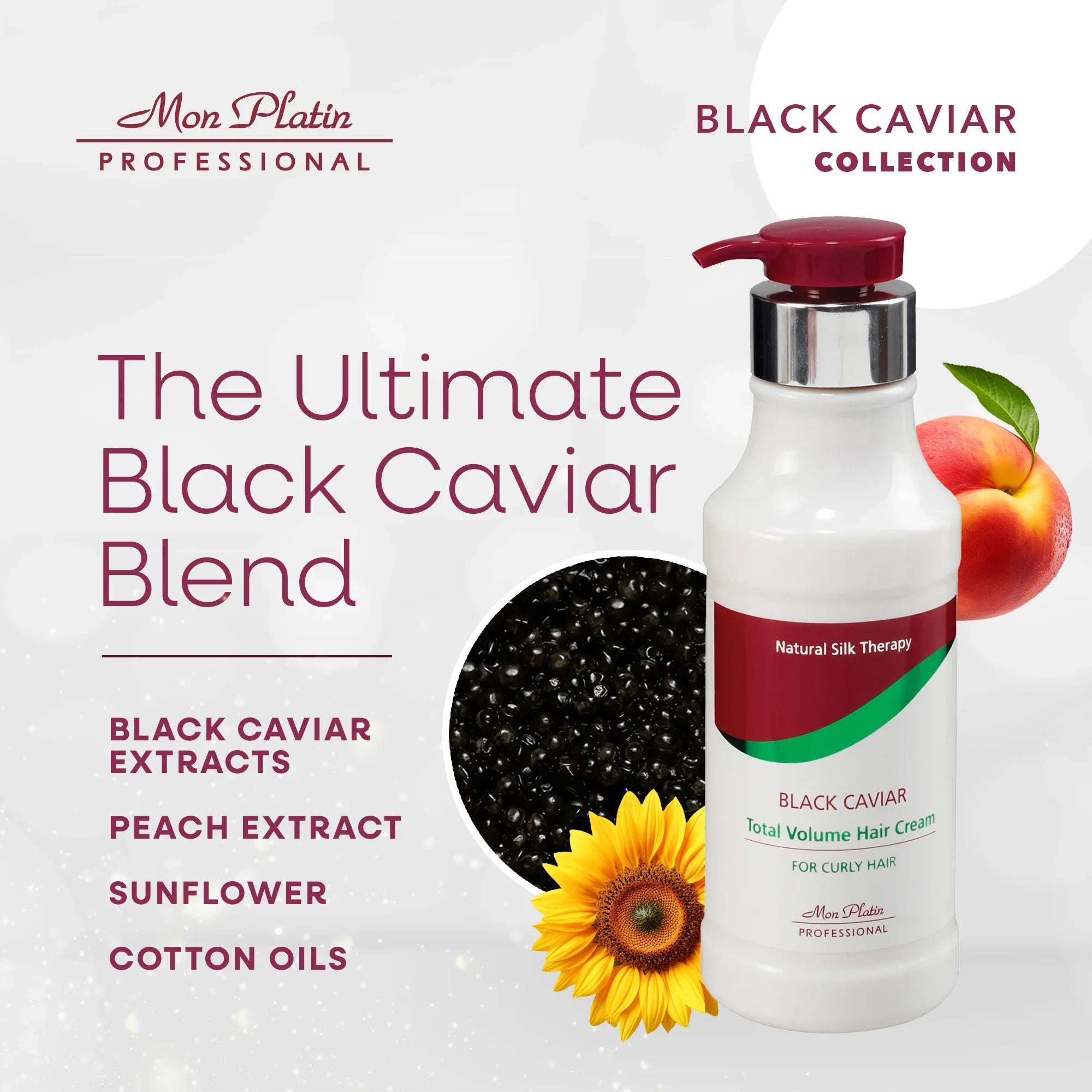 Mon Platin Black Caviar Total Volume Curl Cream - Hydrating Anti-Frizz Curl Defining Cream - 8.5oz