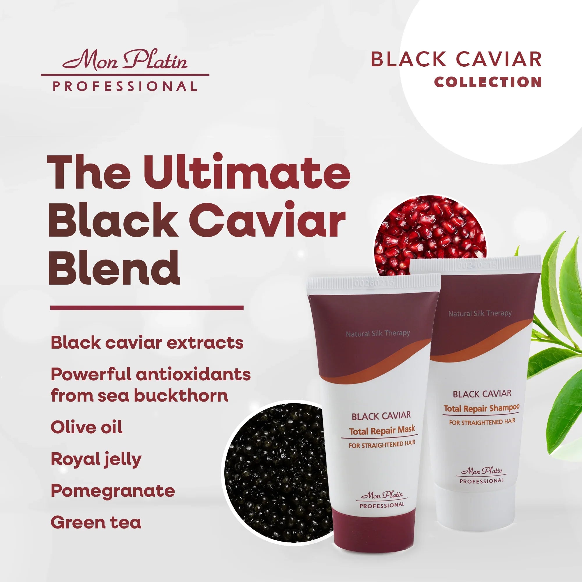 Mon Platin Black Caviar Total Repair Travel Kit - Shampoo Mask & Serum Set - For Straightened Hair