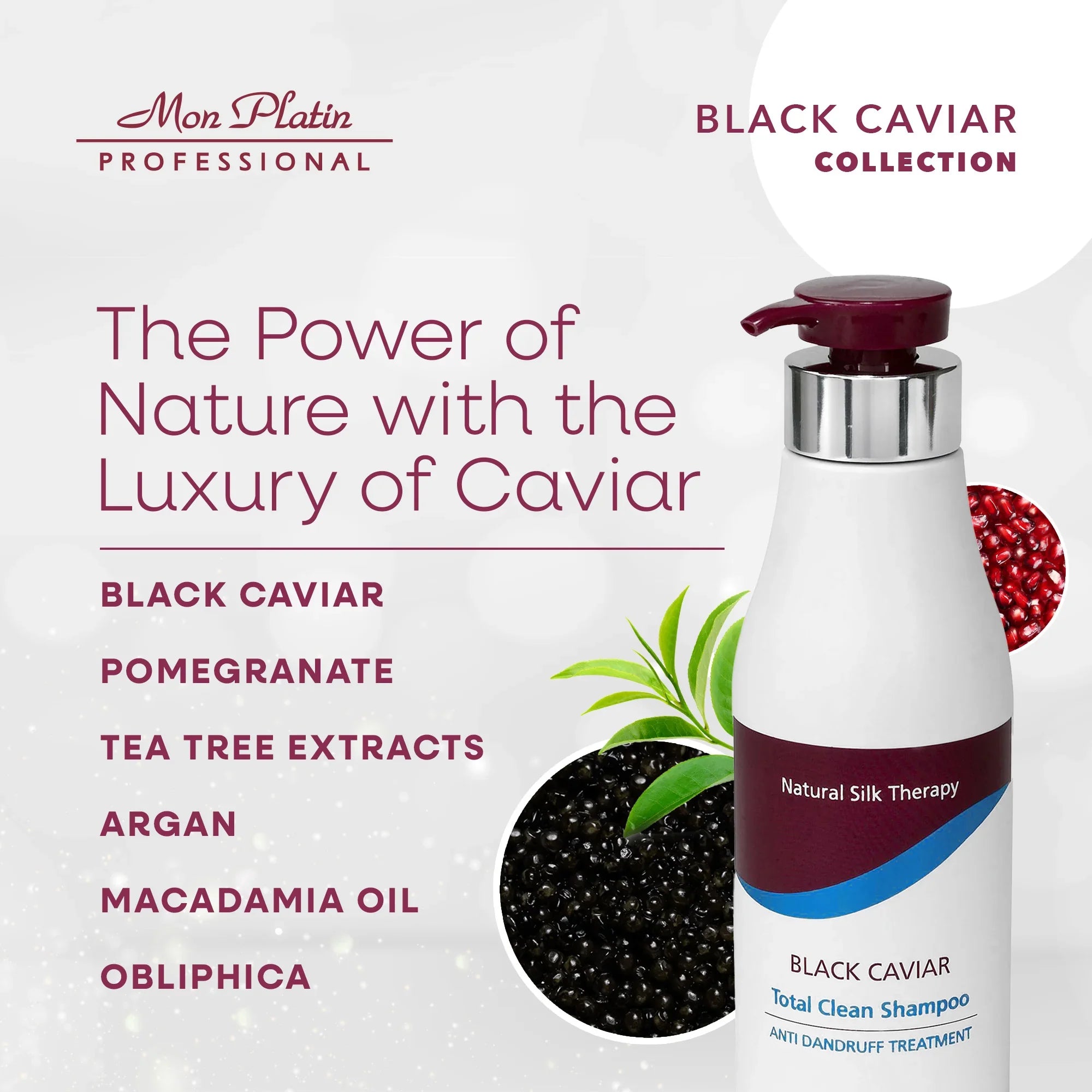 Mon Platin Black Caviar Anti-Dandruff Shampoo - Tea Tree Oil Scalp Treatment - 17oz