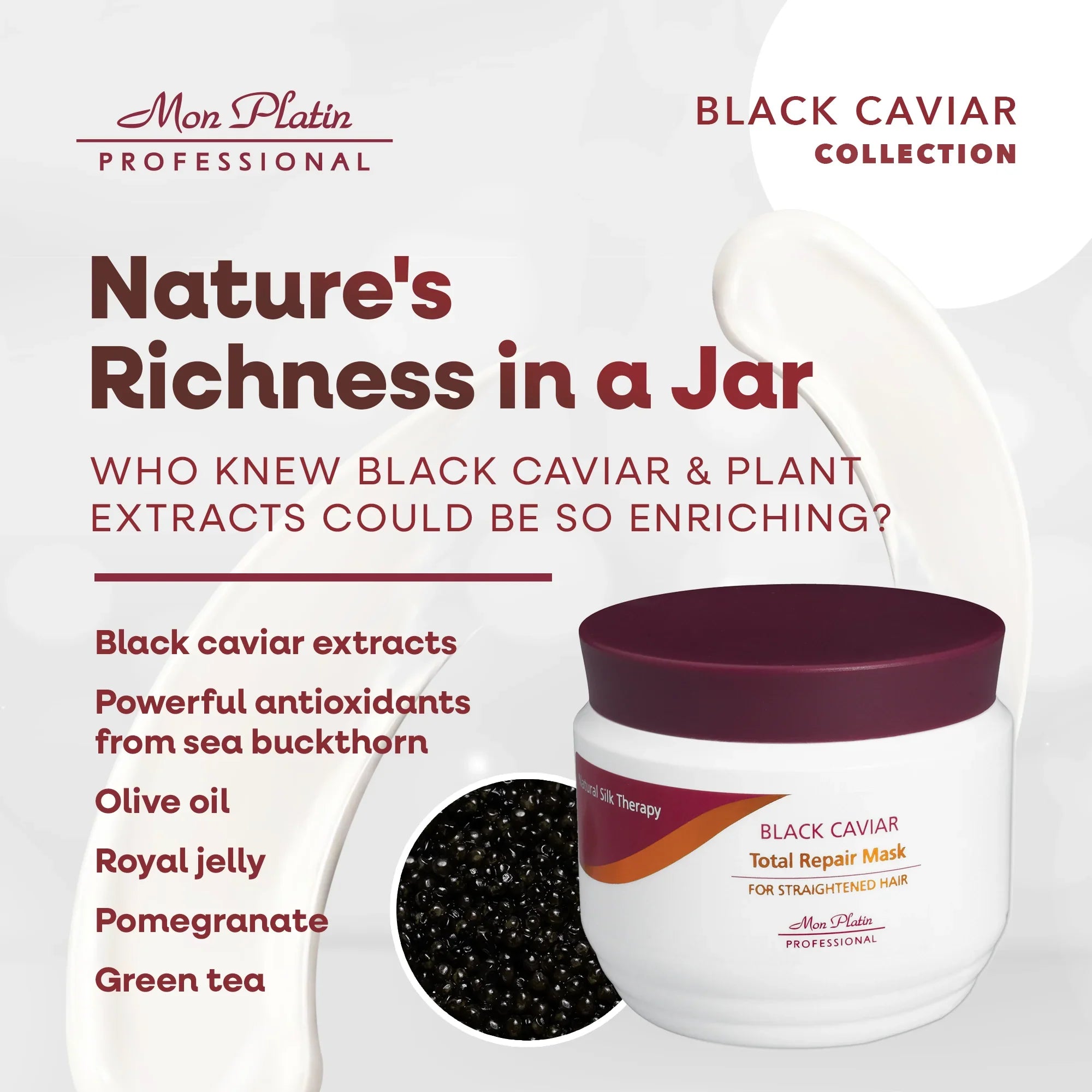 Mon Platin Black Caviar Total Repair Hair Mask - Deep Conditioner for Straightened Hair - SLS-Free - 17oz