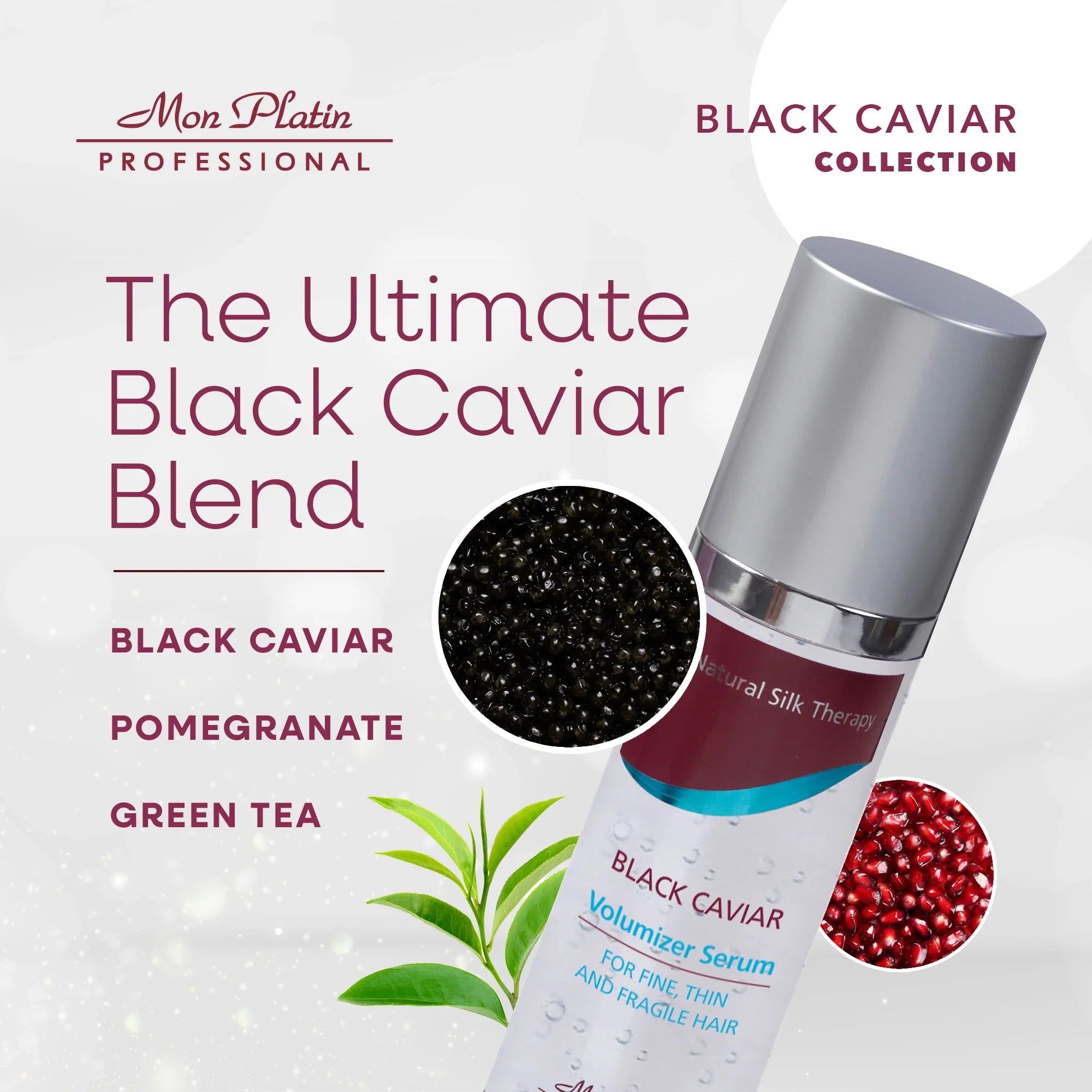 Mon Platin Black Caviar Volumizing Serum - Volume Boost for Fine Thin Fragile Hair - Silk Protein & Shine - 3.5oz