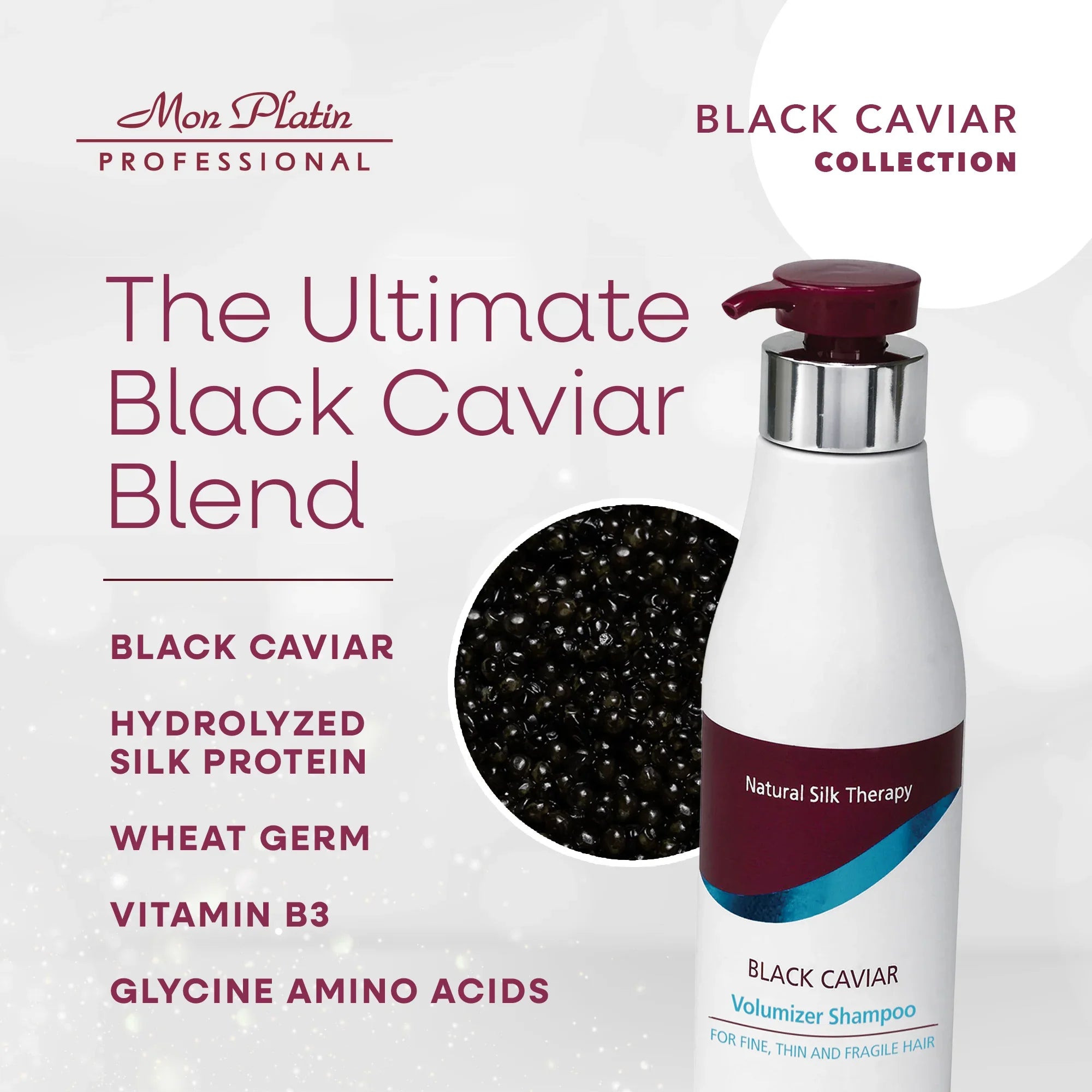 Mon Platin Black Caviar Volumizer Shampoo - Volume Boost for Fine Thin Fragile Hair - SLS-Free - 17oz