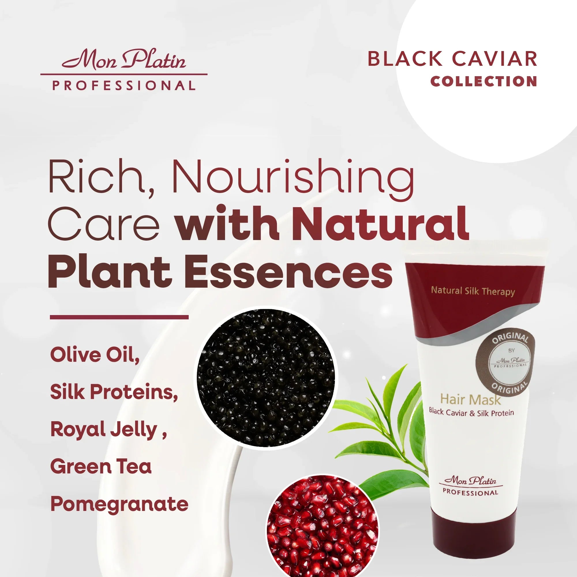 Mon Platin Black Caviar & Silk Protein Hair Mask - Deep Conditioner for Dry Color-Treated Damaged Hair - 17oz