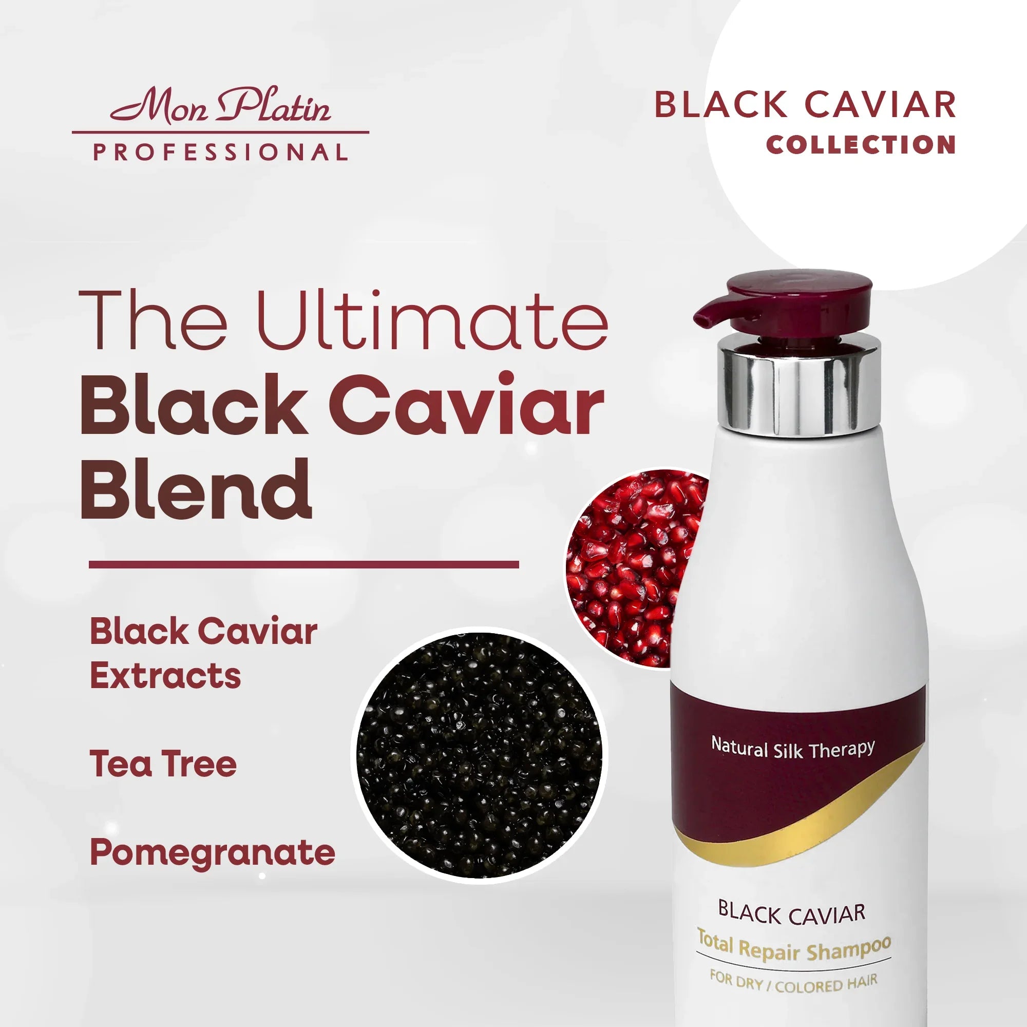 Mon Platin Black Caviar Total Repair Shampoo for Damaged Hair - Paraben-Free - 17oz