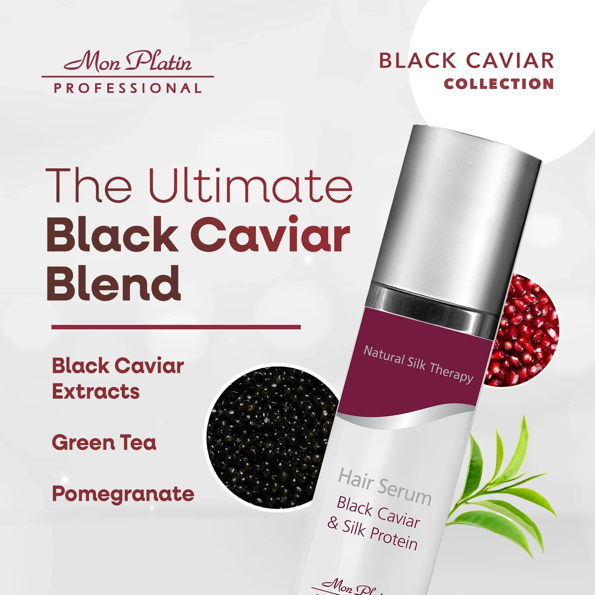 Mon Platin Black Caviar & Silk Protein Hair Serum - Treatment for Dry Damaged Color-Treated Hair - 3.5oz