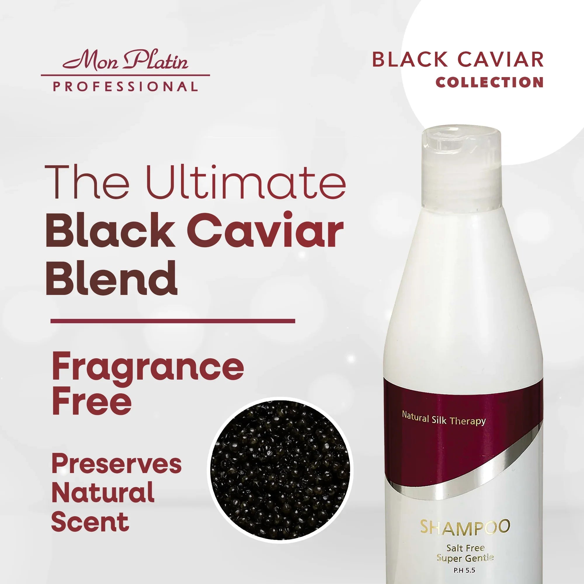 Mon Platin Black Caviar Natural Silk Shampoo - Salt-Free for Straightened Keratin Brazilian Hair - 17oz