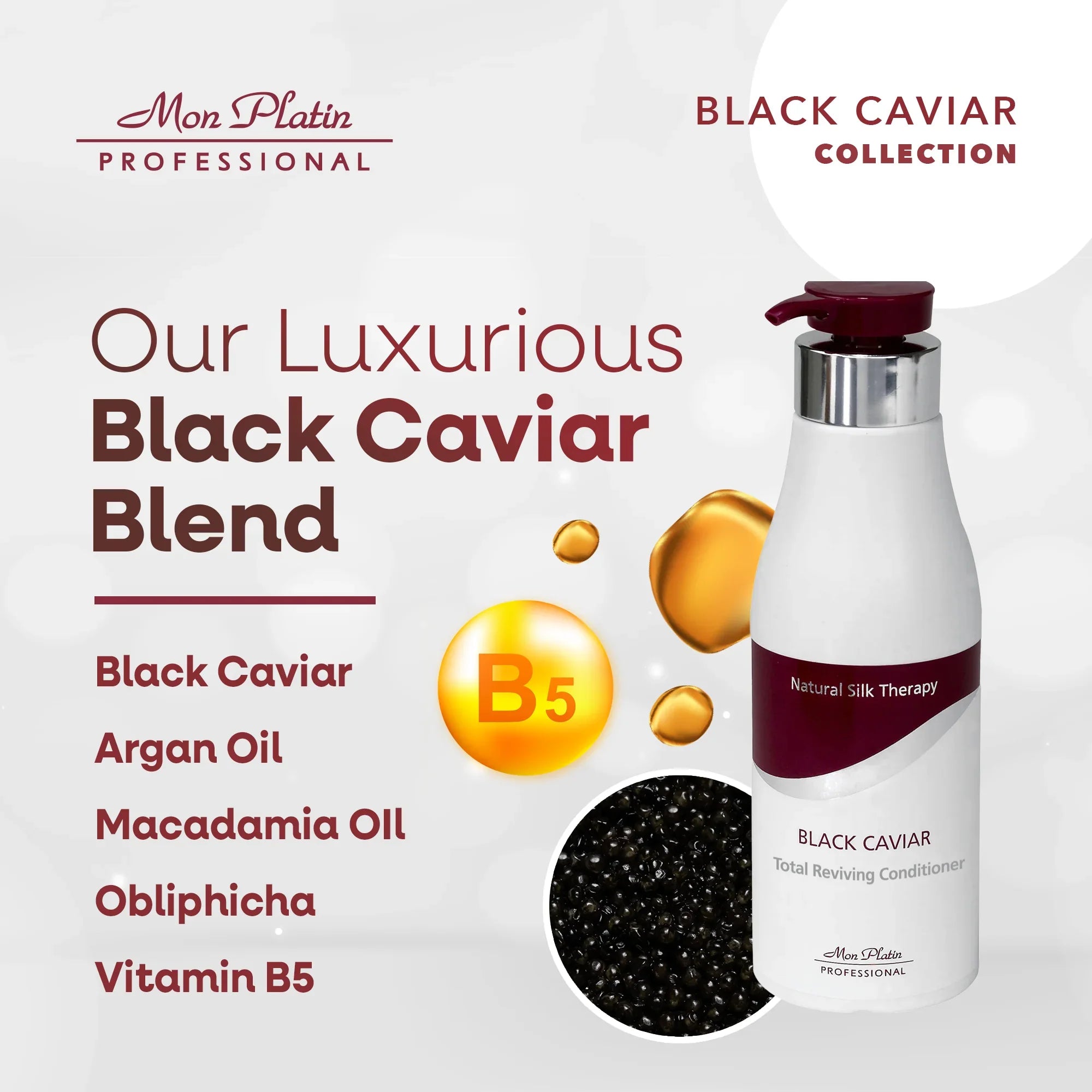Mon Platin Black Caviar Bundle - Total Reviving Conditioner for Dry Damaged Hair - Daily Protection - 17oz