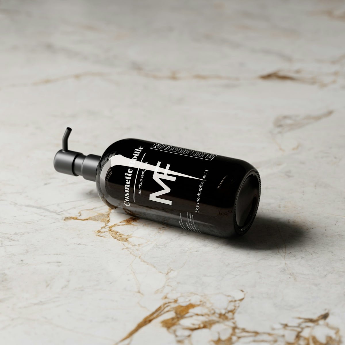 a bottle of black liquid sitting on top of a white counter