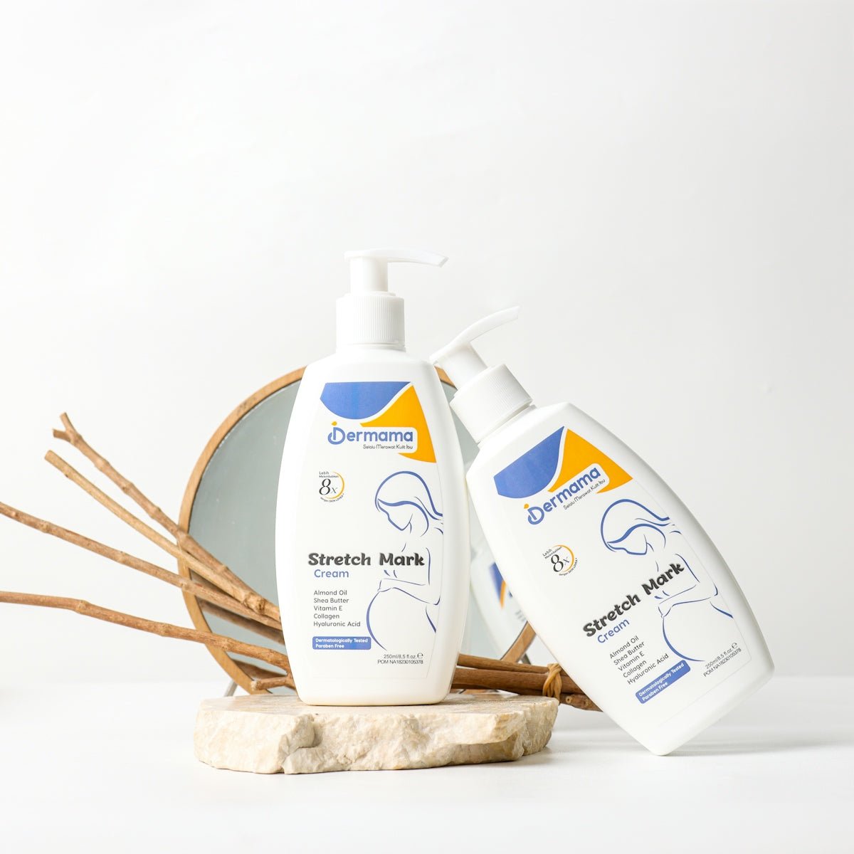 A couple of bottles of lotion sitting on top of a counter