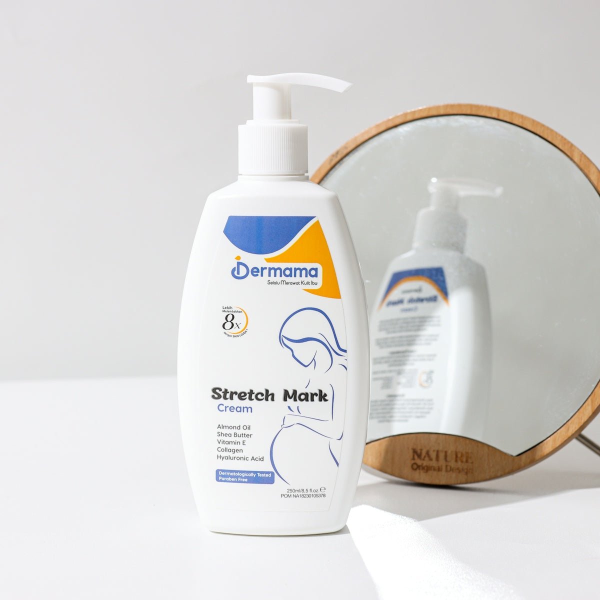 A bottle of sunscreen next to a mirror