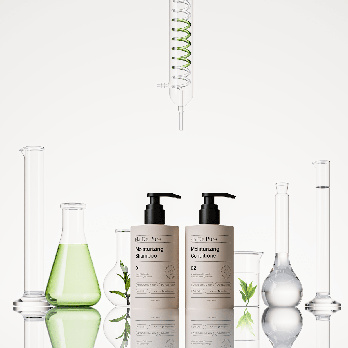 A group of glass vases filled with liquid