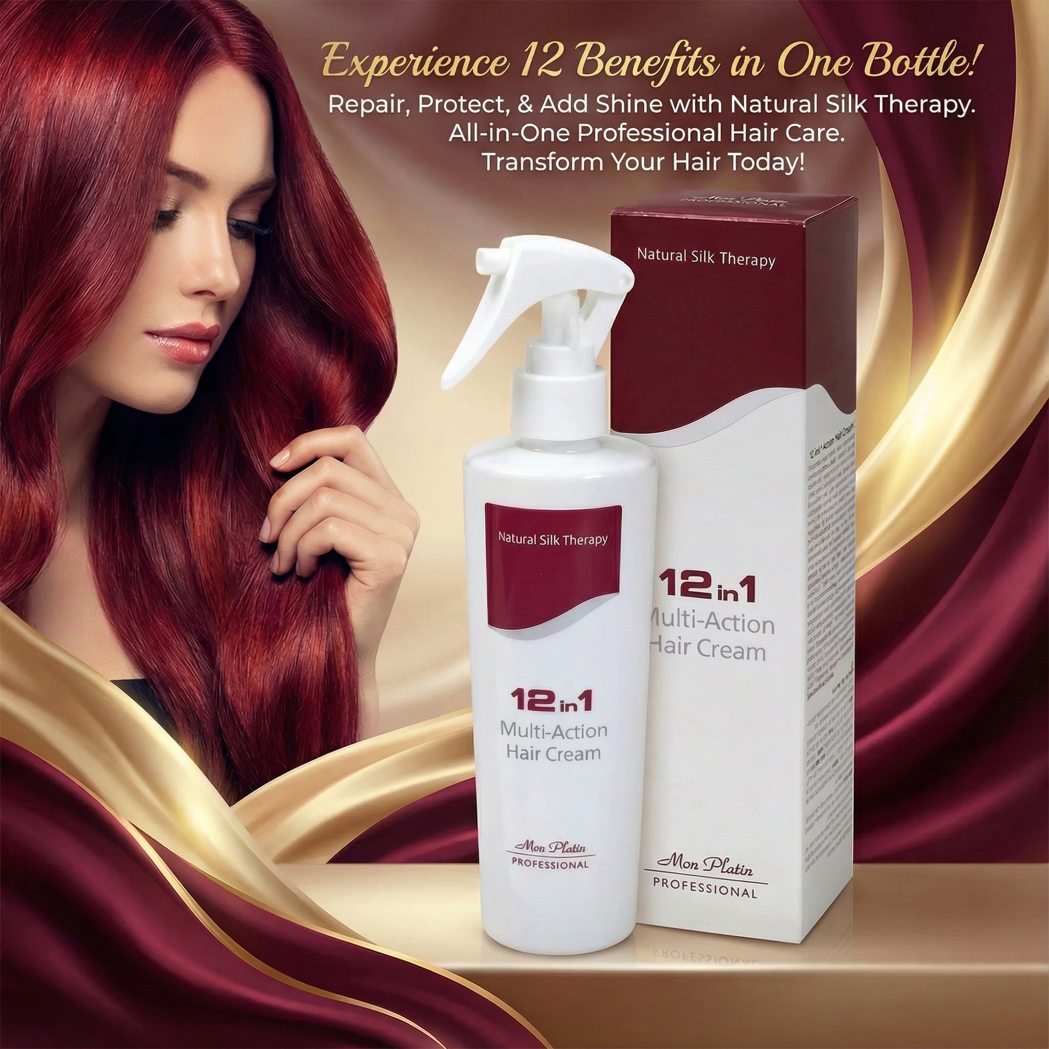 Mon Platin Black Caviar 12 in 1 Multi Action Hair Cream - Leave-In Conditioner for Damaged Hair 8.5oz