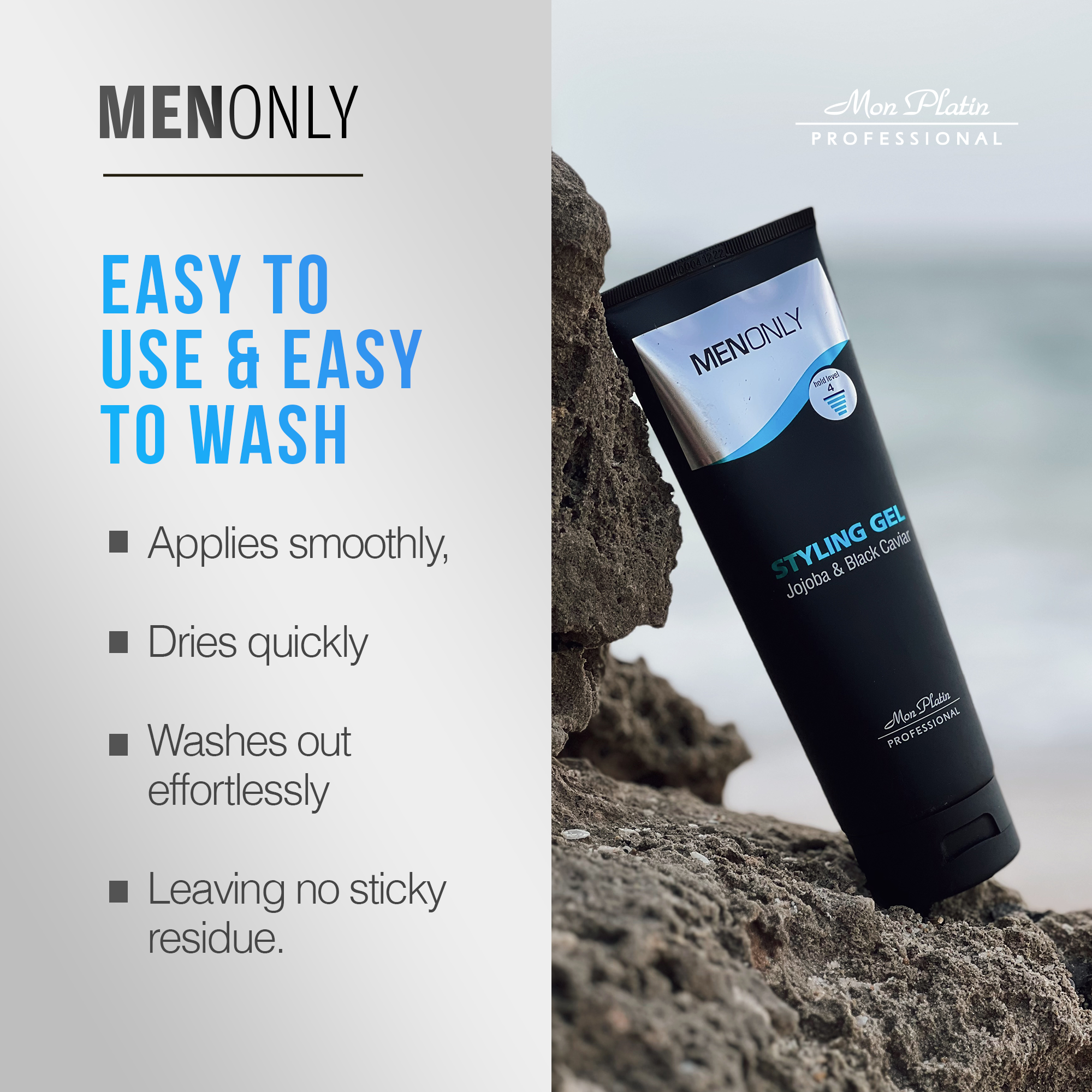 MenOnly Jojoba & Black Caviar Styling Gel for Daily Use 250 ml